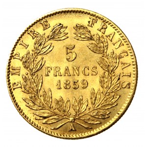 Francja, Napoleon III, 5 franków 1859 A, Paryż (508)