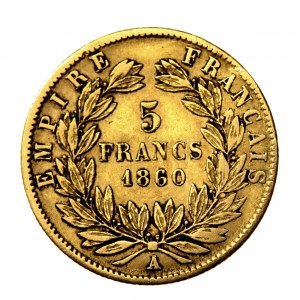 Frankreich, Napoleon III, 5 Francs 1860 A, Paris (510)