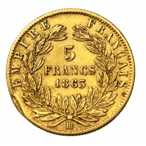 Francja, Napoleon III, 5 franków 1863 BB, Strasburg (511)