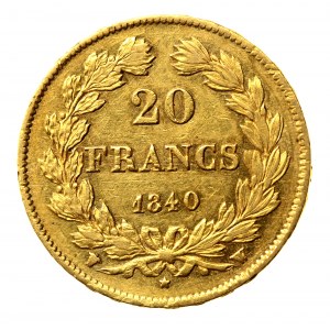 France, Louis Philippe I, 20 francs 1840 W, Lille. Rare. (512)