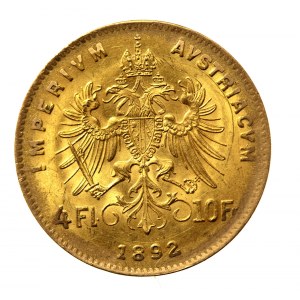 Austria, Franciszek Józef I, 4 Floreny = 10 franków 1892 Wiedeń - NOWE BICIE (521)