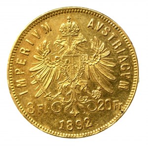Austria, Franciszek Józef I, 8 Florenów = 20 franków 1892 Wiedeń - NOWE BICIE. (525)