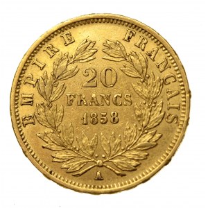 Francja, Napoleon III, 20 franków 1858 A, Paryż (529)