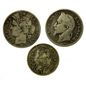 Francúzsko, sada troch strieborných mincí z 19. storočia (556)