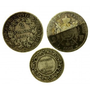 Francja, lot trzech srebrnych monet z XIX w. (556)