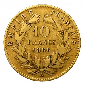 Francja, Napoleon III, 10 Franków 1866 A, Paryż (613)