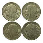 II RP, zestaw 5 złotych 1932 -1934 Głowa kobiety. Razem 35 szt. (615)