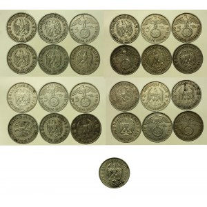 Niemcy, III Rzesza, zestaw 5 marek 1934 -1939. Razem 25 szt (802)