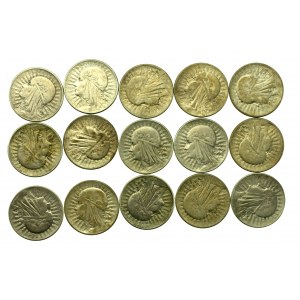 II RP, set of 5 gold 1932 -1934 Head of a woman. 30 pieces total. (828)