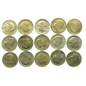 II RP, set of 5 gold 1932 -1934 Head of a woman. 30 pieces total. (828)