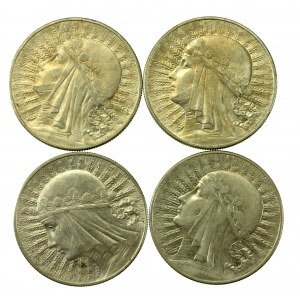 II RP, zestaw 10 złotych 1933 Głowa kobiety. Razem 4 szt. (831)