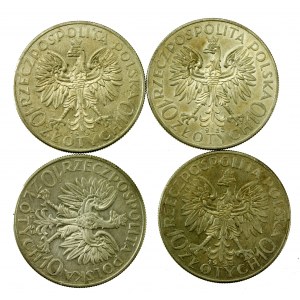 II RP, set of 10 gold 1933 Head of a woman. 4 pieces total. (831)