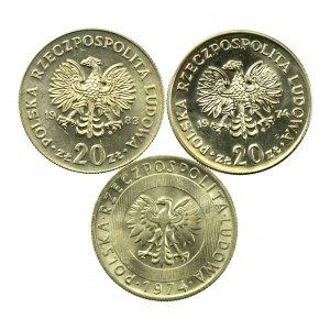 PRL, zestaw 20 złotych 1974-1983. Razem 3 szt. (835)