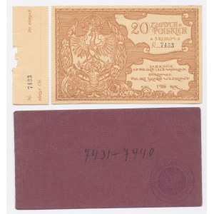 Polski Skarb Wojskowy, 20 złotych = 3 ruble 1916 z okładką i grzbietami (327)