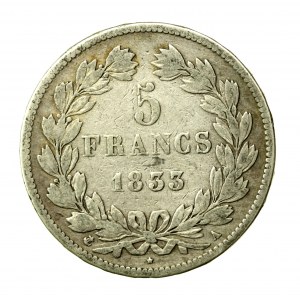 Francja, Ludwik Filip I, 5 franków 1833 (622)