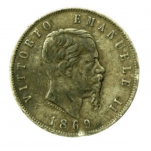 Itálie, Viktor Emanuel II, 5 lir 1869 (629)
