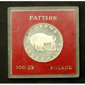 PRL, 100 złotych 1977 Ochrona środowiska - Próba Żubr Ag (665)