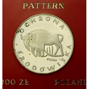 PRL, 100 złotych 1977 Ochrona środowiska - Próba Żubr Ag (665)