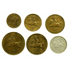 Litwa, 1, 5, 10, 20, 50 centów i 1 lit 1925. Razem 6 szt. (686)