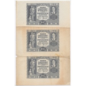 GG, 20 złotych 1940, bez serii i numeratora, arkusz nierozcięte 3 egzemplarze (251)