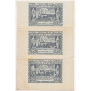 GG, 20 złotych 1940, bez serii i numeratora, arkusz nierozcięte 3 egzemplarze (251)
