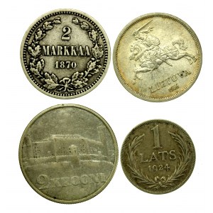 Estonia, Litwa, Łotwa i Finlandia, zestaw srebrnych monet. Razem 4 szt. (333)