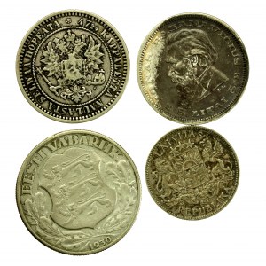 Estonsko, Litva, Lotyšsko a Finsko, sada stříbrných mincí. Celkem 4 ks. (333)