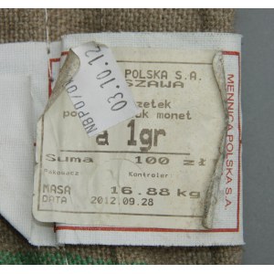 III RP, 1 grosz, 100 saszetek po 100 monet, worek menniczy, 2012 (950)