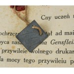 My, z Božej milosti Gutenbergovi učeníci.... Diplom o oslobodení tlačiarne, Poznaň 13.X.1931r.