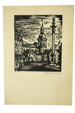 TOMECKI Bronisław Józef [1905-1994] drzeworyt Warszawa Kolumna Zygmunta, f. 10,2 x 14,7cm