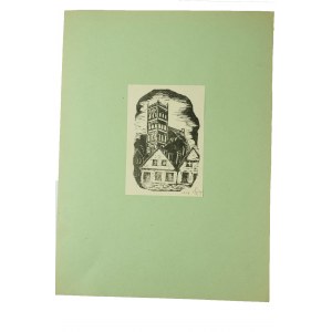 FEDYK K. - grafika Wieża i zabudowania, sygnowana 1949r., f. 10 x 14,5cm