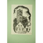 FEDYK K. - tisk Věž a budovy, sign. 1949, f. 10 x 14,5 cm