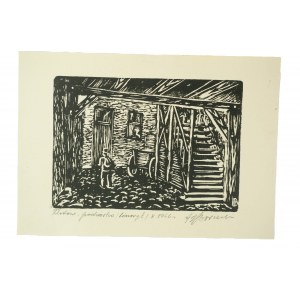 BORUCKI Ignacy - Złotów - podwórko, linoryt, 1966r., f. 20,5 x 14,5cm