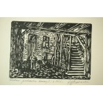 BORUCKI Ignacy - Złotów - podwórko, linoryt, 1966r., f. 20,5 x 14,5cm