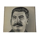 STALIN Josef - umělecká tkanina [Čína ?] s portrétem vůdce SSSR Josefa Stalina, komunistického zločince odpovědného za smrt milionů lidí, f. 27 x 40 cm