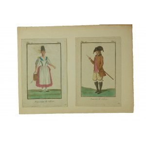 Frau und Mann aus Preußisch-Schlesien, zwei Farbdrucke aus dem späten 18.