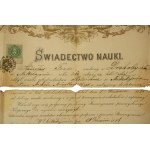 Dekoracyjny dyplom z końca XIX wieku - ŚWIADECTWO NAUKI odbył naukę rękodzielnictwa - stolarstwa w Mikołajowie (...), 19 września 1886r.