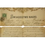 Dekoratívny diplom z konca 19. storočia - OSVEDČENIE O VYUČENÍ absolvoval odborný výcvik v remeslách - stolárstvo v Mikolajove (...), 19. septembra 1886.