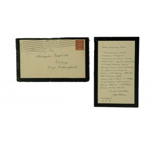 Brief [handschriftlich mit Autogramm] von Juliusz Osterwa + Umschlag an Aleksander Czaplicki, Staatsanwalt aus Radom, bezüglich einer ausstehenden Schuld, 1929, RZADKIE