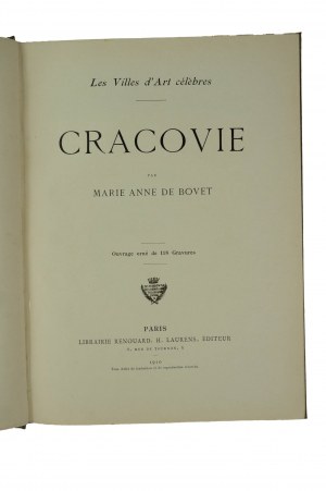 de BOVET Anne Marie - CRACOVIE Les Villes d'Arts celebres, Paris 1910.