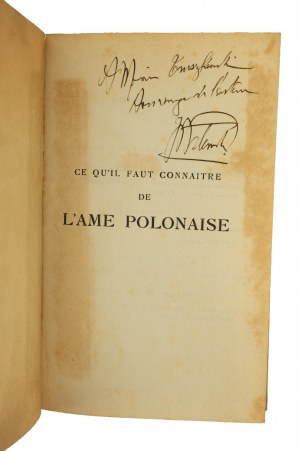PALEWSKI J.P. - Ce qu'il faut conaitre de l'ame Polonaise / Co warto wiedzieć o polskiej duszy, Paris 1929r. [dedykacja autora]