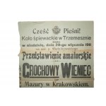 Pěvecký kroužek v Trzemesznu AFISZ na představení Grochowy wieniec czyli Mazury in Krakowskiem, které se hrálo 29. ledna 1911.