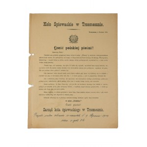 Koło Śpiewackie w Trzemesznie, Gniezno w grudniu 1918r., pismo z zaproszeniem na zebranie Koła