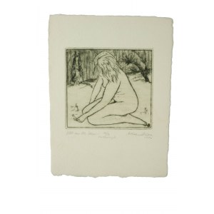 KANDZIORA Andrzej - Nude against a forest background, drycut, 10/50, signed, 1980.