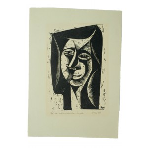 MROWIŃSKI Stanisław - Głowa mexicana, Zink, 1958, f. 14 x 19,5cm