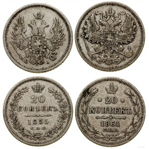 Rosja, zestaw: 2 x 20 kopiejek, 1855 i 1861, Petersburg