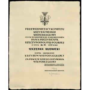 Polska, Krzyż Niepodległości z miniaturą i nadaniem, od 1930