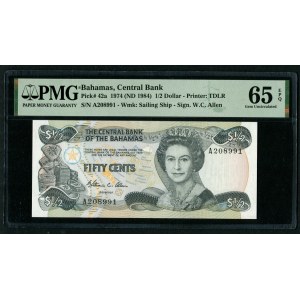 Bahamas 1/2 Dollar 1974 (ND 1984) - PMG 65 EPQ Gem Uncirculated