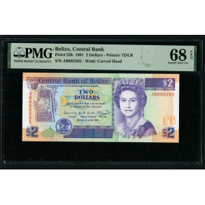 Belize 2 Dollars 1991 - PMG 68 EPQ Superb Gem Unc