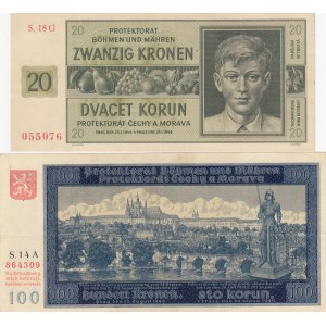 Bohemia & Moravia 20 & 100 Kronen 1940, 44 (2)